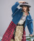 Frilled Denim Check Coat