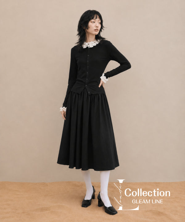 Frill Collar Ribbed Knit Top