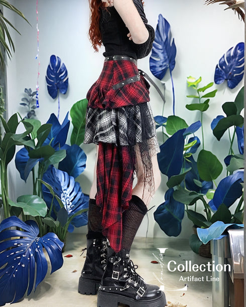 Layered Punk Check Skirt