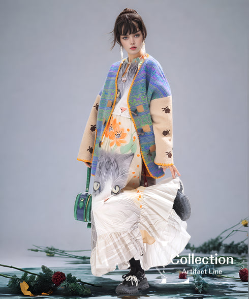 Patterned Knit Toggle Coat