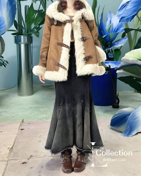 Distressed Flare Denim Maxi Skirt