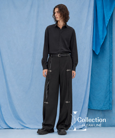 Side Buckle Zip Wide Pants