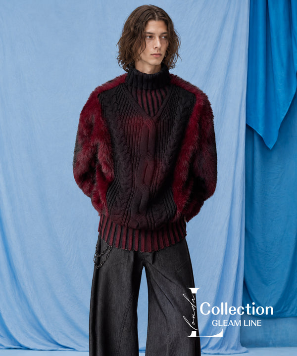 Fur Sleeve Cable Knit Top
