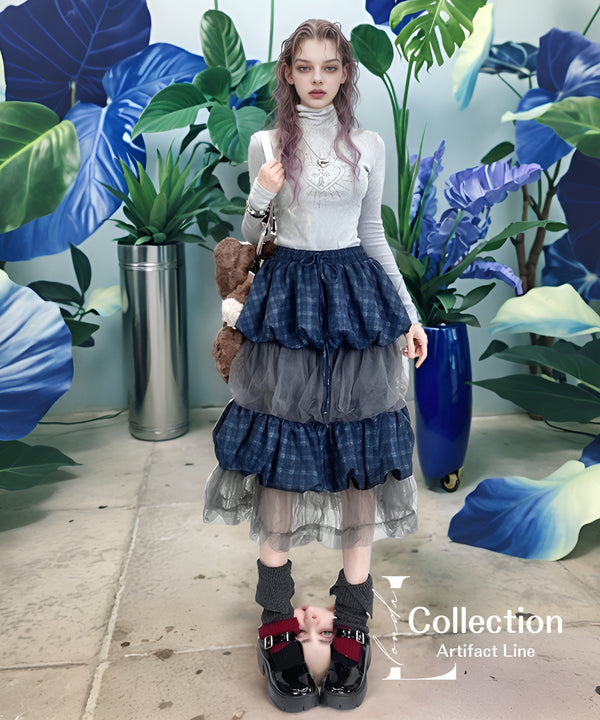 Layered Check Tulle Skirt