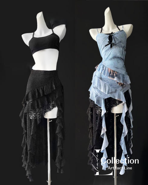 Frayed Denim Layered Dress