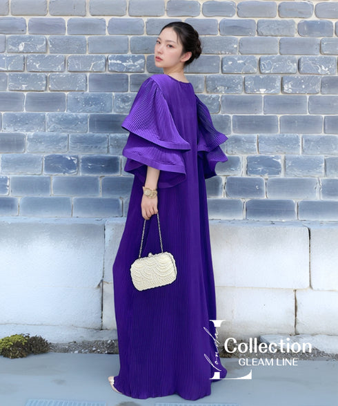 Lotus Sleeve Pleated Dress