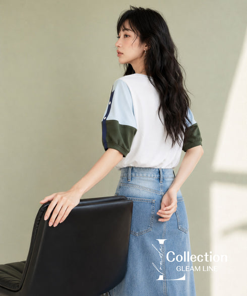 Blocking Puff Sleeve Top