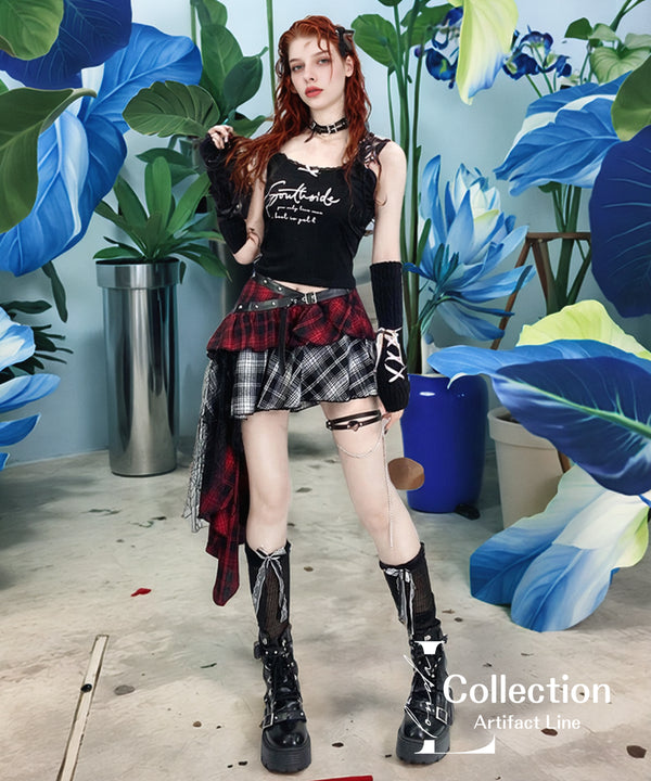 Layered Punk Check Skirt