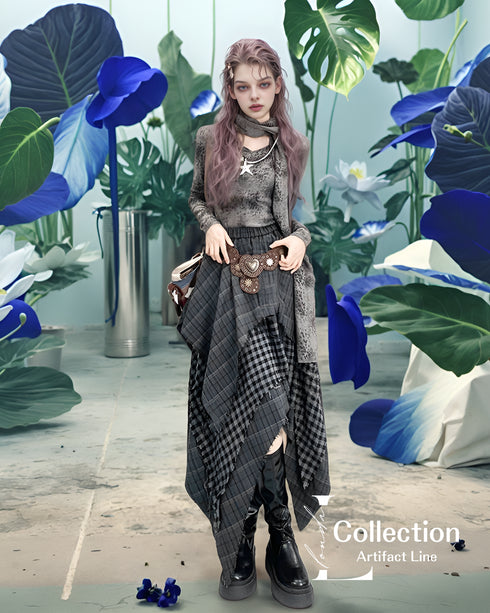 Layered Checkered Drape Skirt