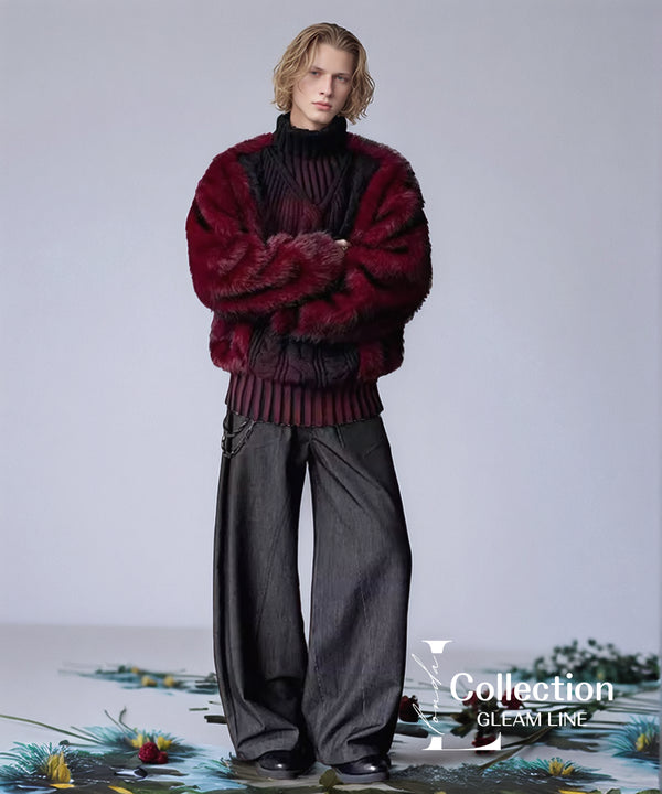 Fur Sleeve Cable Knit Top