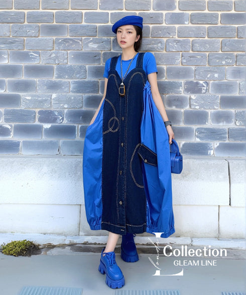 Denim Splicing Suspender Dress
