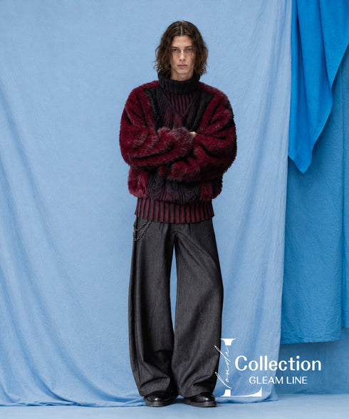 Fur Sleeve Cable Knit Top