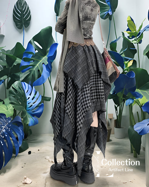 Layered Checkered Drape Skirt