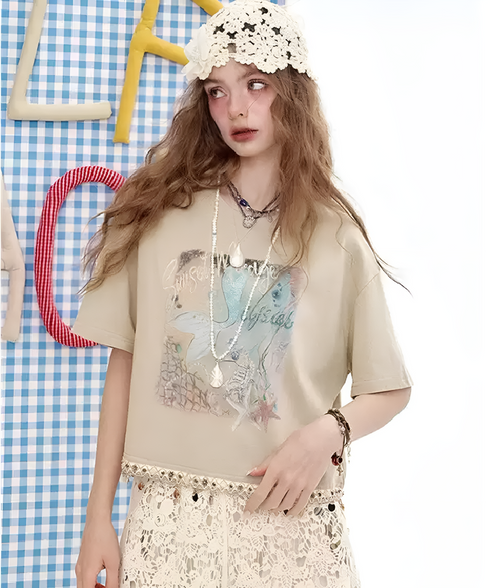 Lace Charm Graphic Top