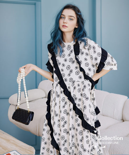 Ruffle Tape Floral Dress