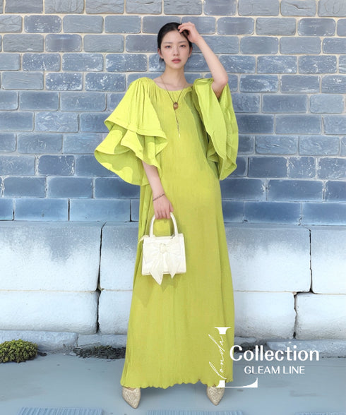 Lotus Sleeve Pleated Dress