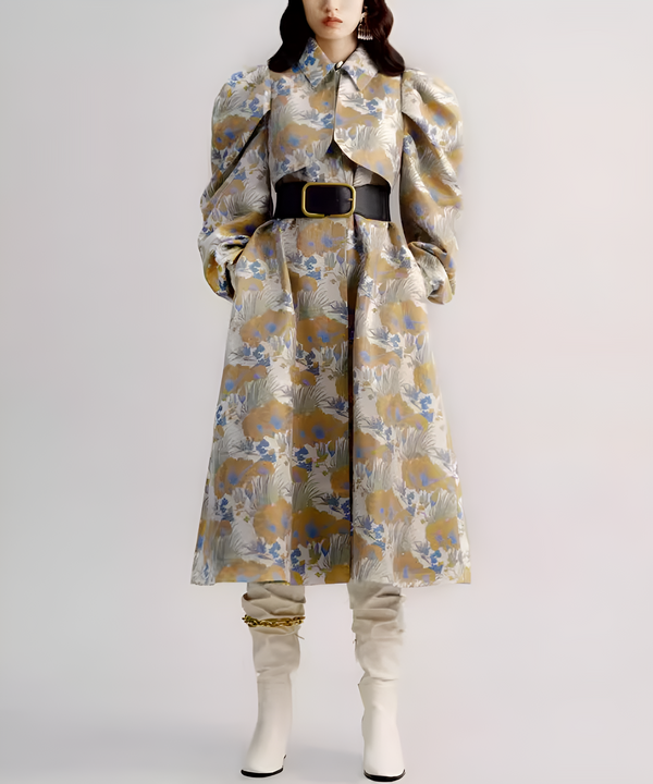 Floral Jacquard Belt Coat