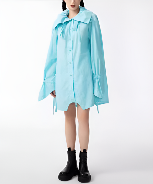 Ribbon Collar Tunic Blouse