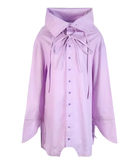 Ribbon Collar Tunic Blouse