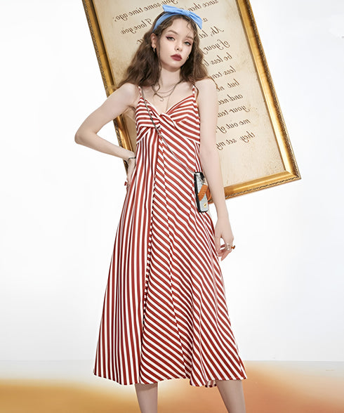 Twist Stripe Midi Dress
