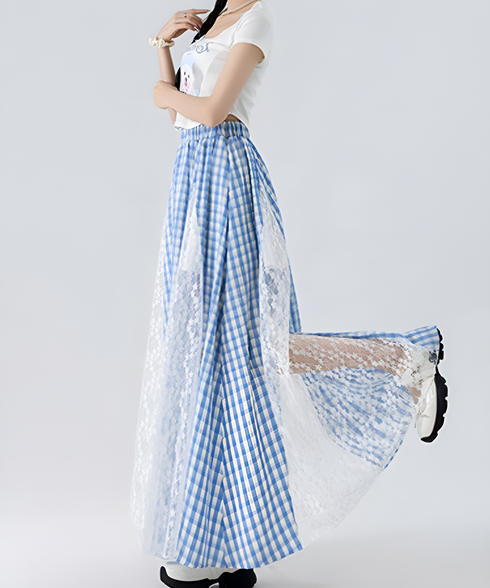 Sky Lace Check Skirt
