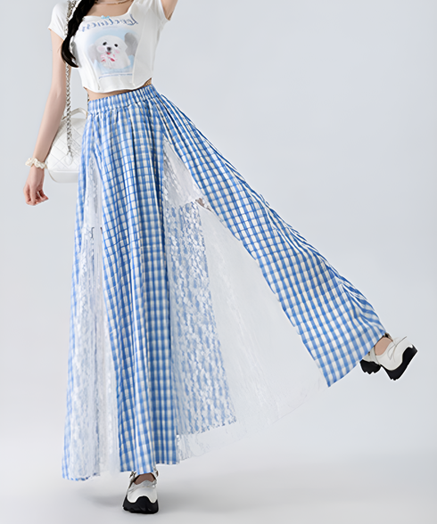 Sky Lace Check Skirt