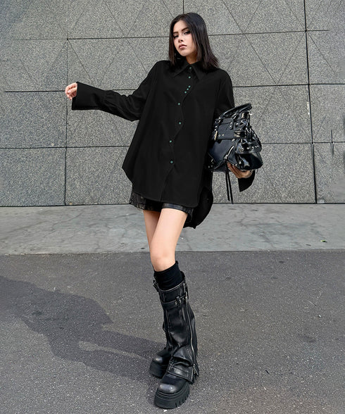 Curved Button Flow Blouse