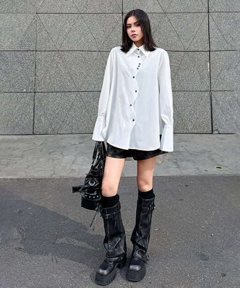 Curved Button Flow Blouse