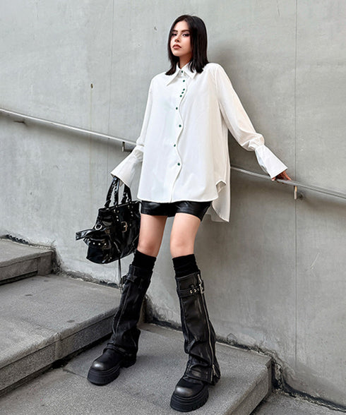 Curved Button Flow Blouse