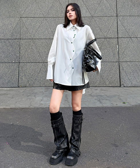 Curved Button Flow Blouse