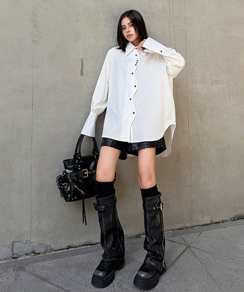 Curved Button Flow Blouse