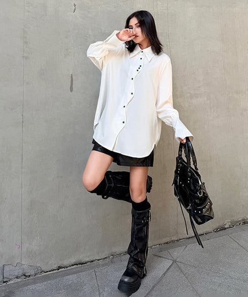 Curved Button Flow Blouse