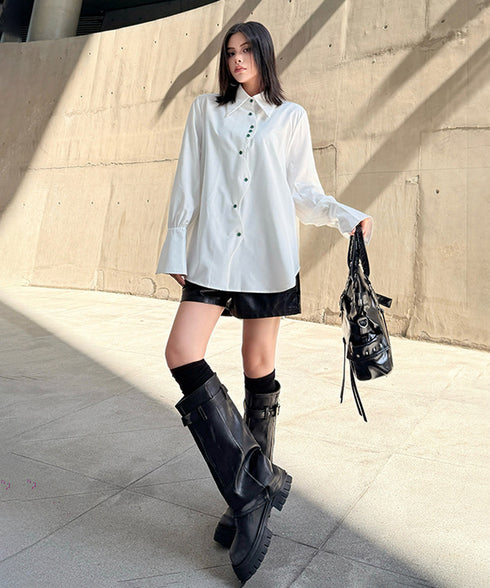 Curved Button Flow Blouse