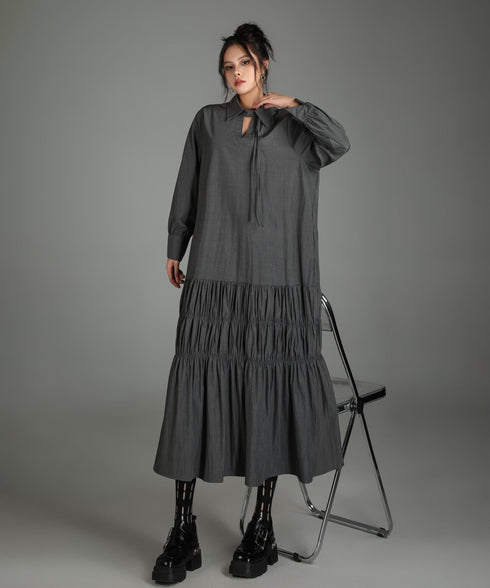 Ruched Tier Long Shirt Dress