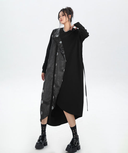 Drape Panel Mixed Texture Dress