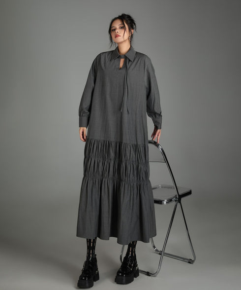Ruched Tier Long Shirt Dress