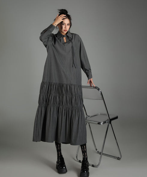 Ruched Tier Long Shirt Dress