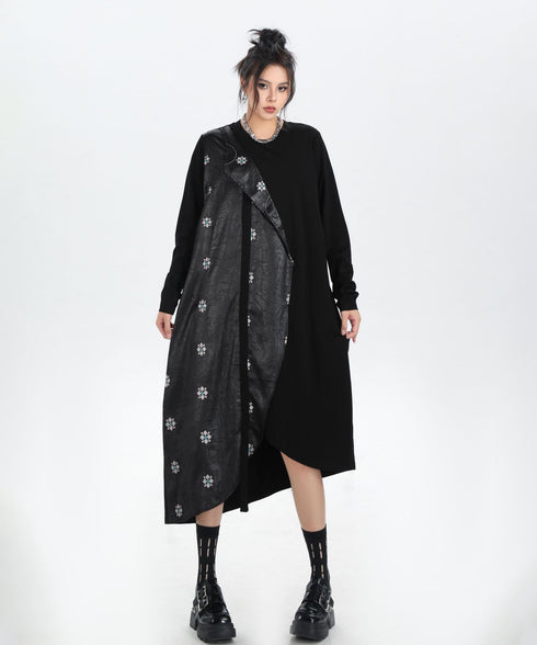 Drape Panel Mixed Texture Dress