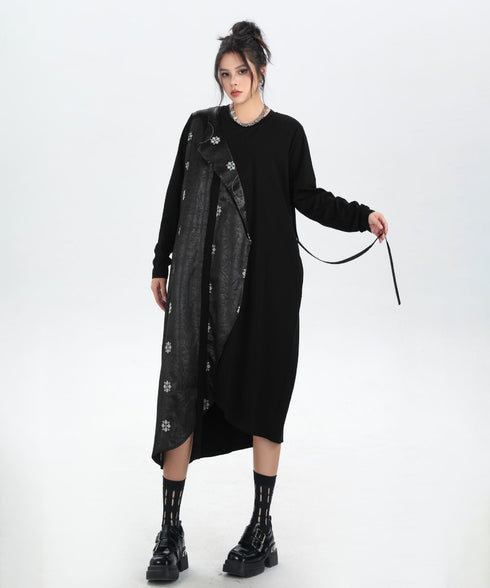 Drape Panel Mixed Texture Dress