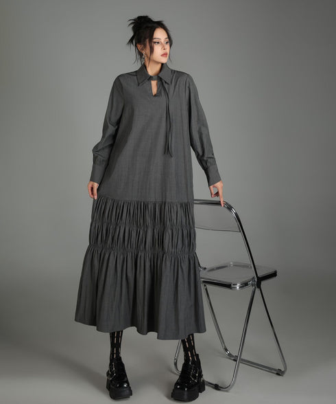 Ruched Tier Long Shirt Dress