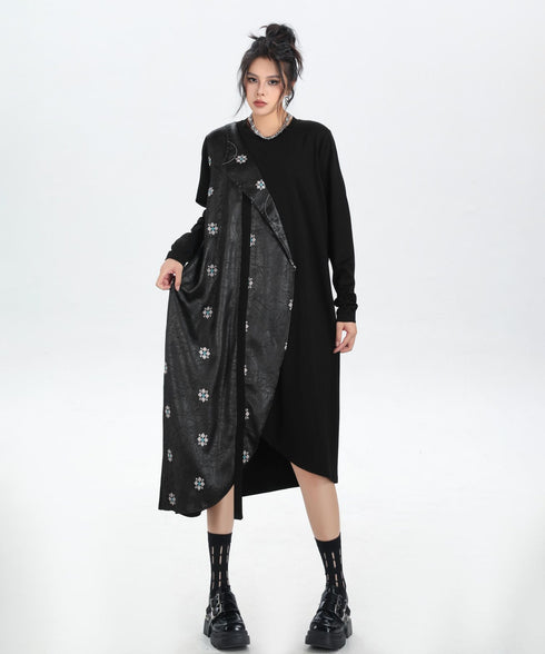 Drape Panel Mixed Texture Dress