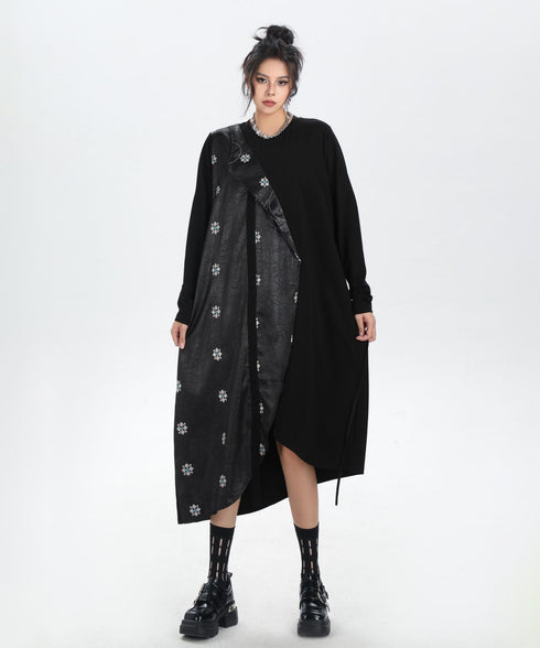 Drape Panel Mixed Texture Dress