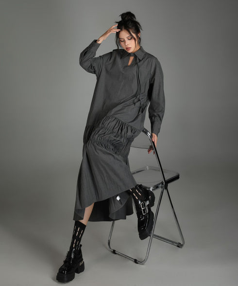 Ruched Tier Long Shirt Dress