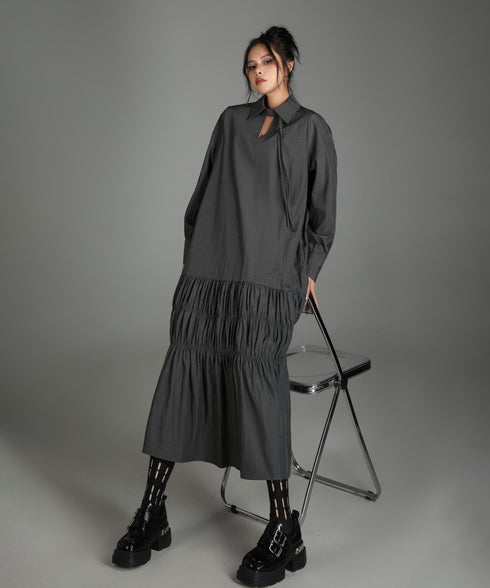 Ruched Tier Long Shirt Dress