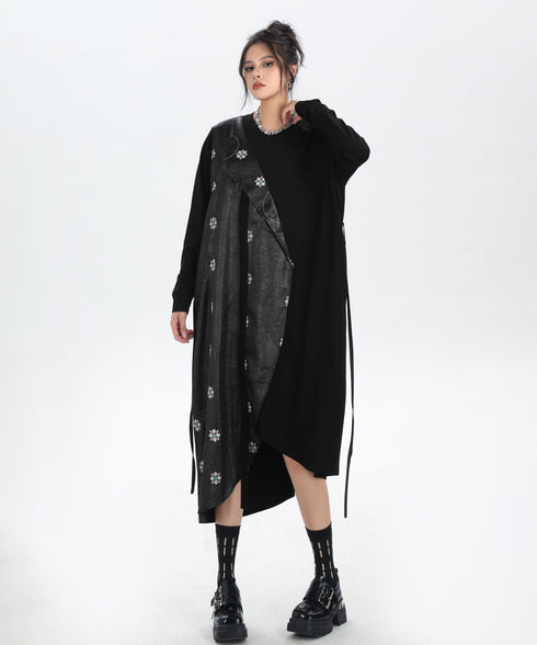 Drape Panel Mixed Texture Dress