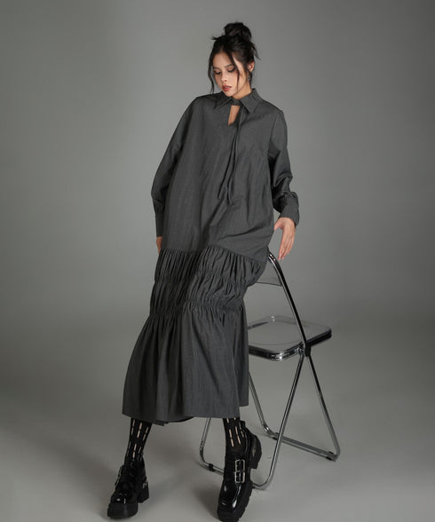 Ruched Tier Long Shirt Dress