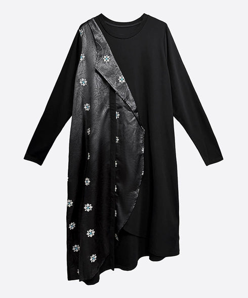 Drape Panel Mixed Texture Dress