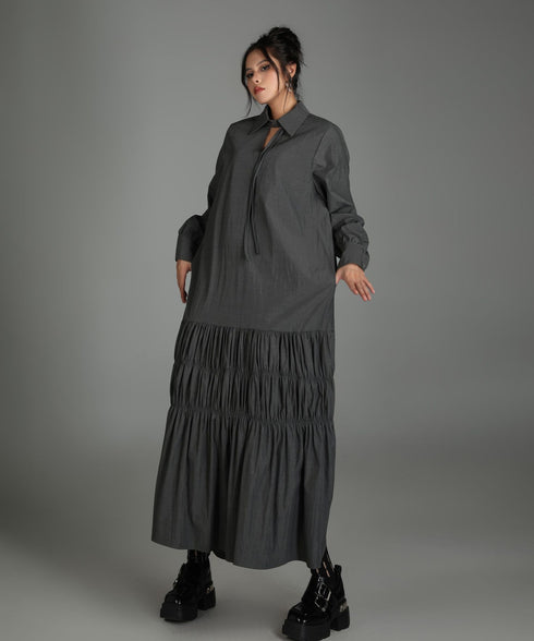 Ruched Tier Long Shirt Dress