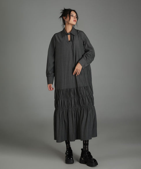 Ruched Tier Long Shirt Dress