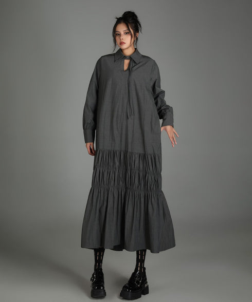 Ruched Tier Long Shirt Dress